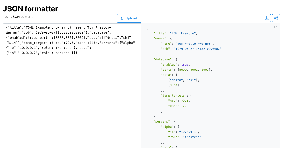 JSON Formatter preview