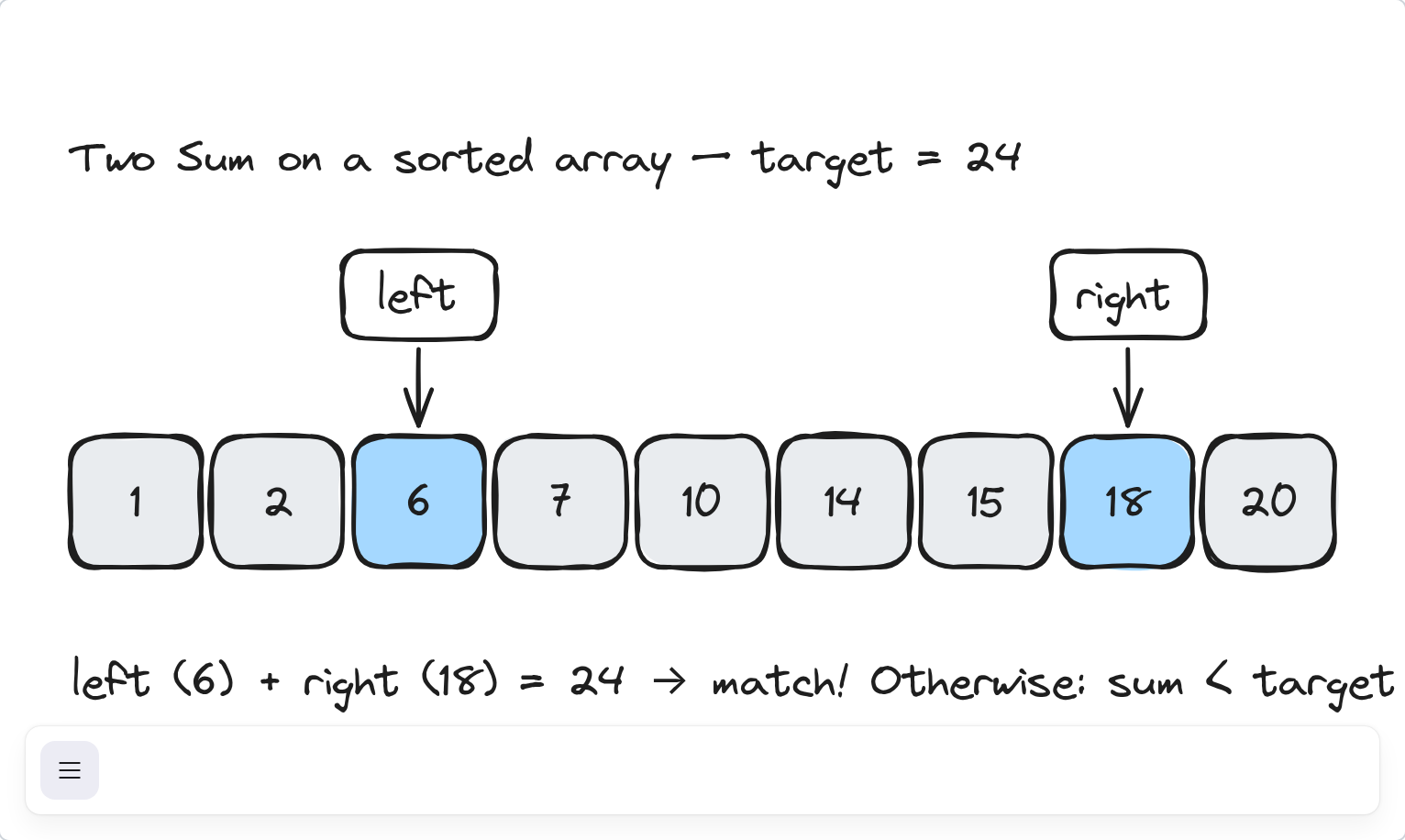 Array two-pointer technique Excalidraw example